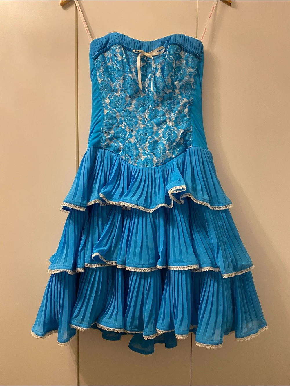 Betsey Johnson Turquoise Lace Bodice Tiered Mini Dress